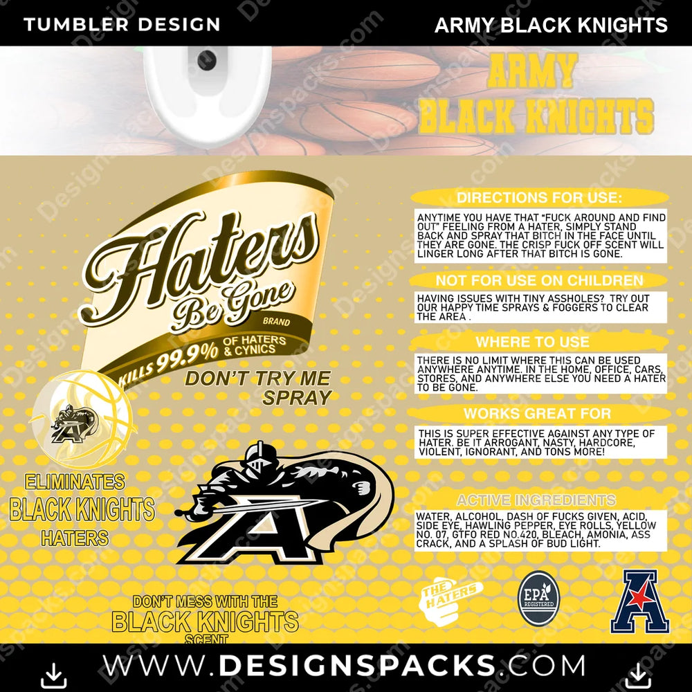 College Sport Hates Be Gone (MBB) Army Black Knights NCAA College Sport Tumbler Digital Wrap Design Download