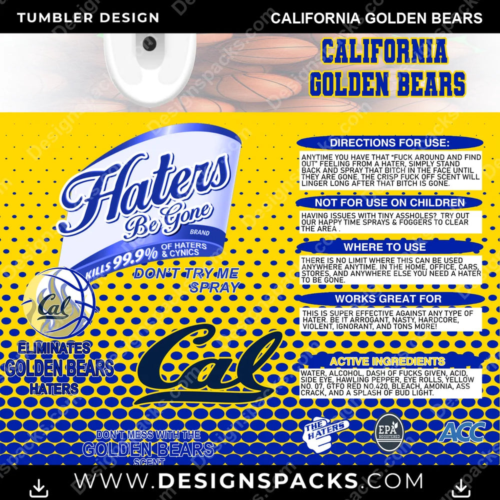 College Sport Hates Be Gone (MBB) California Golden Bears NCAA College Sport Tumbler Digital Wrap Design Download