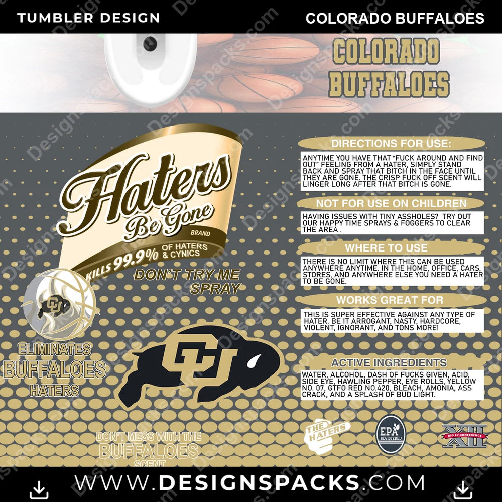 College Sport Hates Be Gone (MBB) Colorado Buffaloes NCAA College Sport Tumbler Digital Wrap Design Download