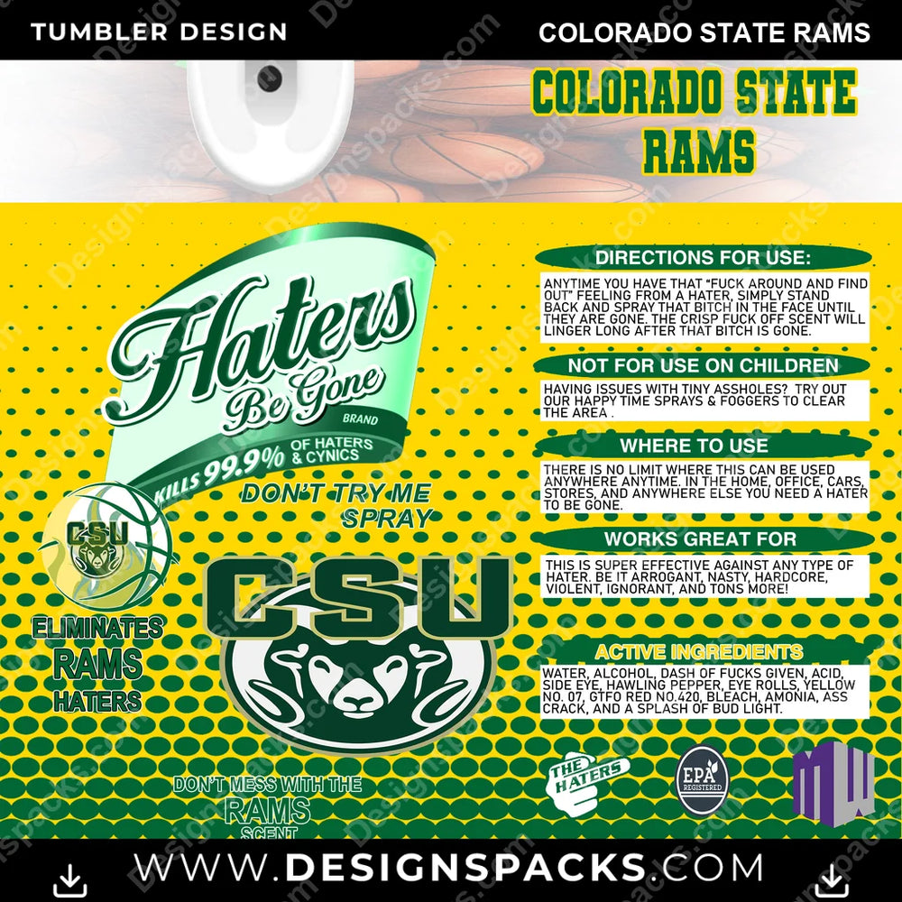 College Sport Hates Be Gone (MBB) Colorado State Rams NCAA College Sport Tumbler Digital Wrap Design Download