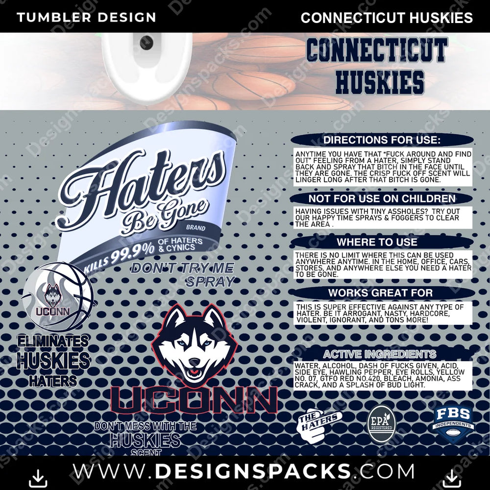 College Sport Hates Be Gone (MBB) Connecticut Huskies NCAA College Sport Tumbler Digital Wrap Design Download