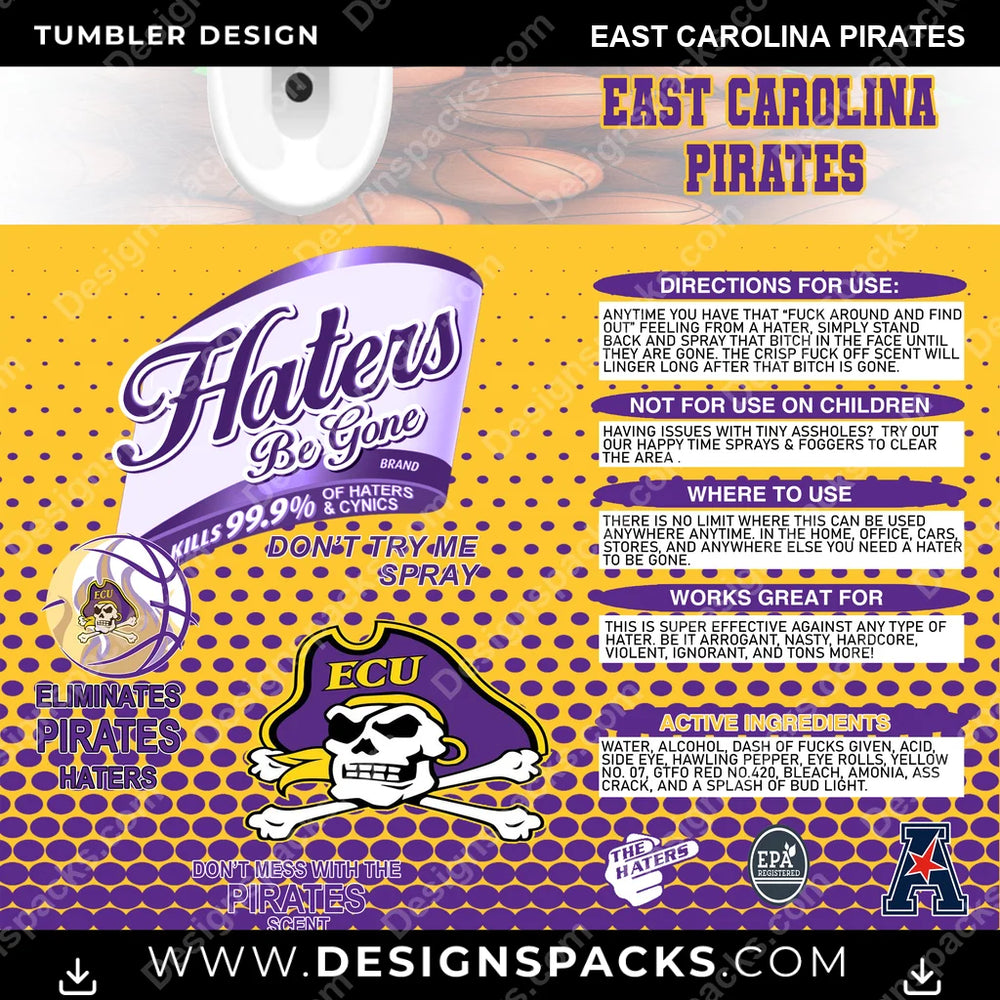College Sport Hates Be Gone (MBB) East Carolina Pirates NCAA College Sport Tumbler Digital Wrap Design Download