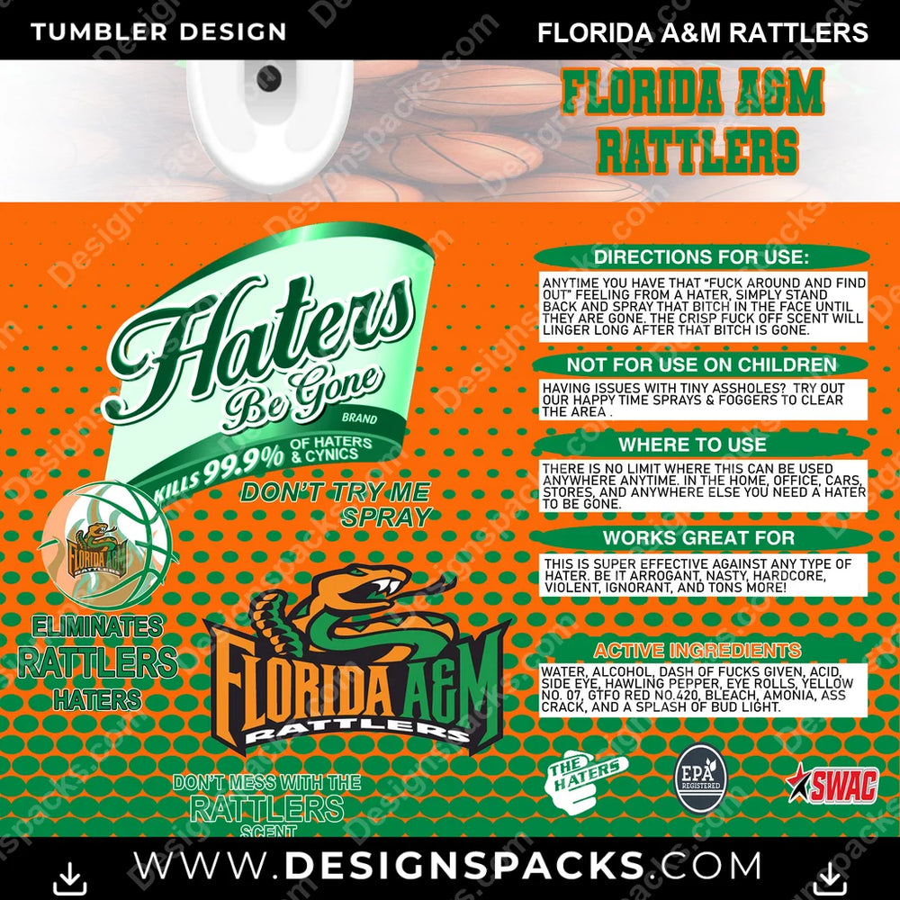 College Sport Hates Be Gone (MBB) Florida A&M Rattlers NCAA College Sport Tumbler Digital Wrap Design Download