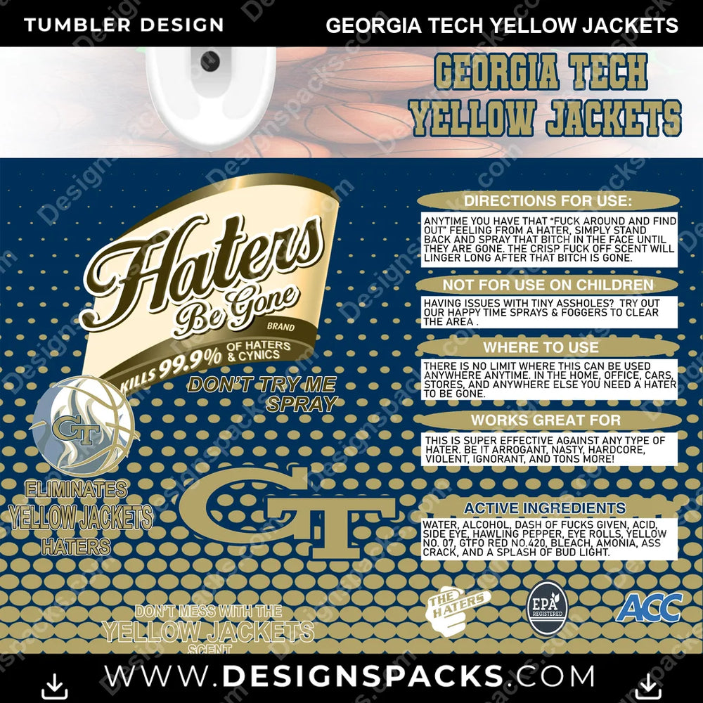 College Sport Hates Be Gone (MBB) Georgia Tech Yellow Jackets NCAA College Sport Tumbler Digital Wrap Design Download