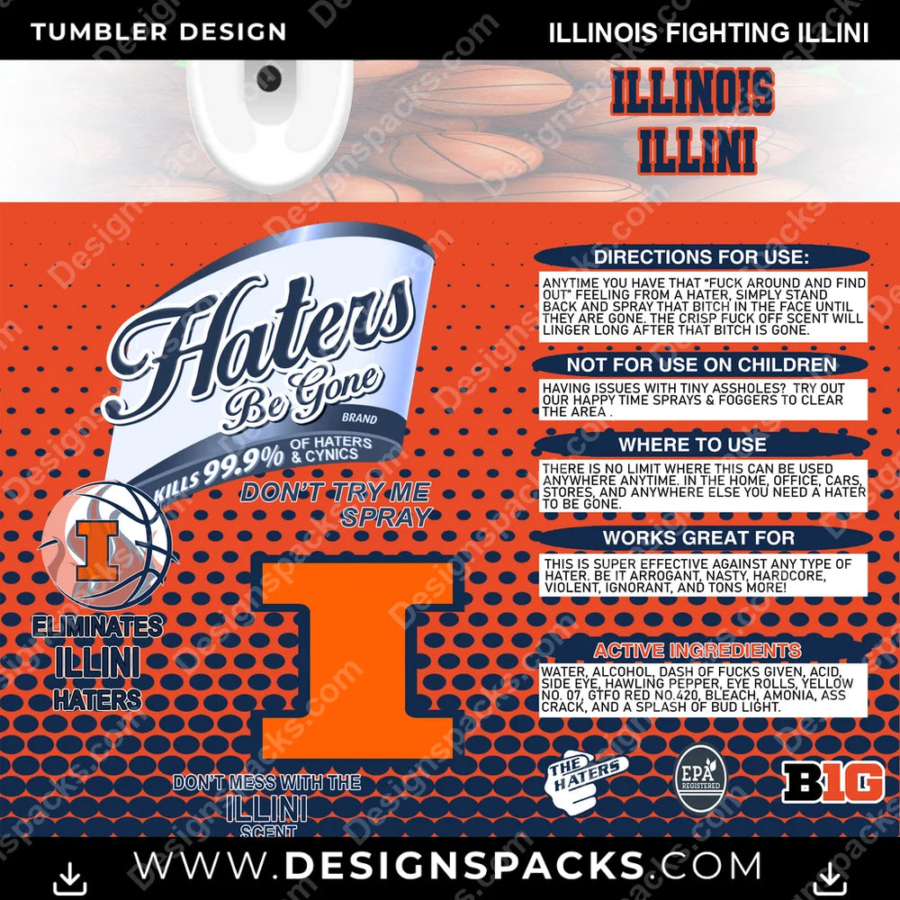 College Sport Hates Be Gone (MBB) Illinois Fighting Illini NCAA College Sport Tumbler Digital Wrap Design Download