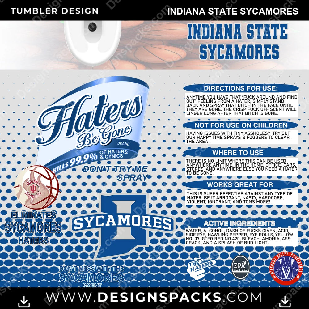 College Sport Hates Be Gone (MBB) Indiana State Sycamores NCAA College Sport Tumbler Digital Wrap Design Download