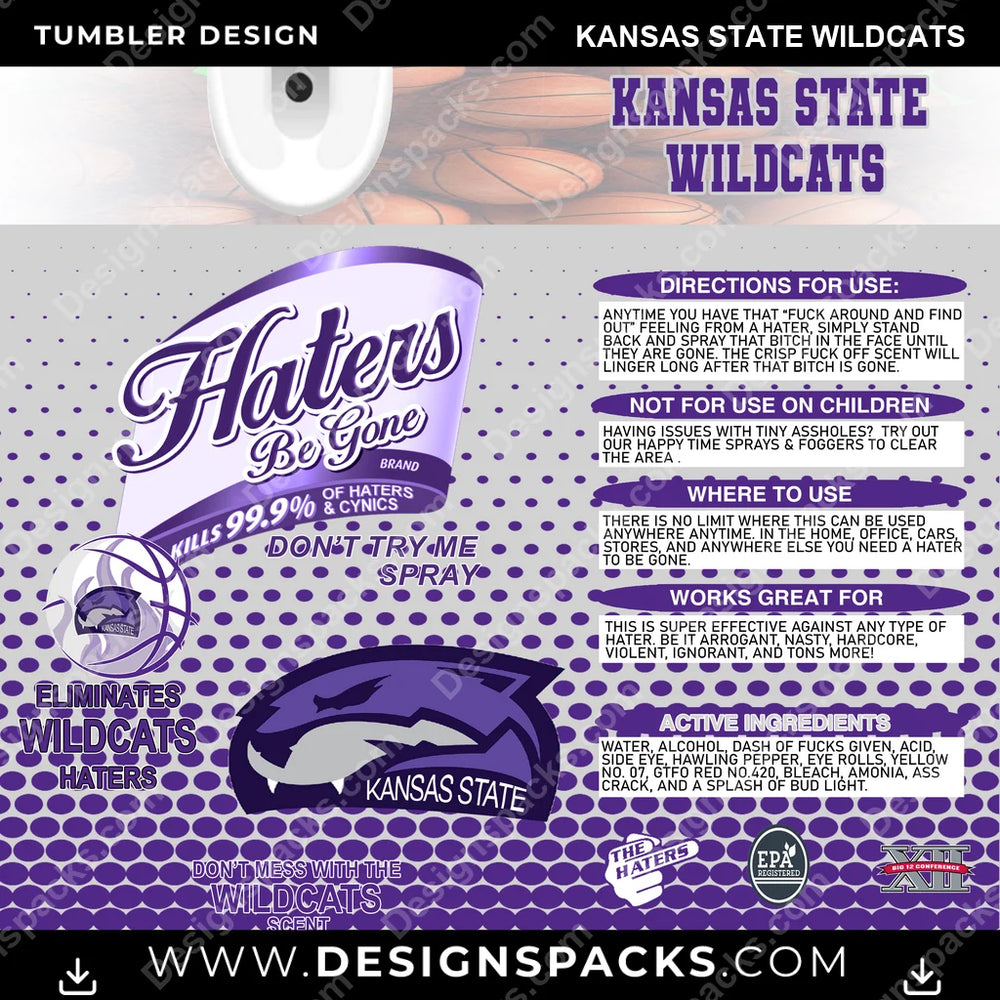 College Sport Hates Be Gone (MBB) Kansas State Wildcats NCAA College Sport Tumbler Digital Wrap Design Download