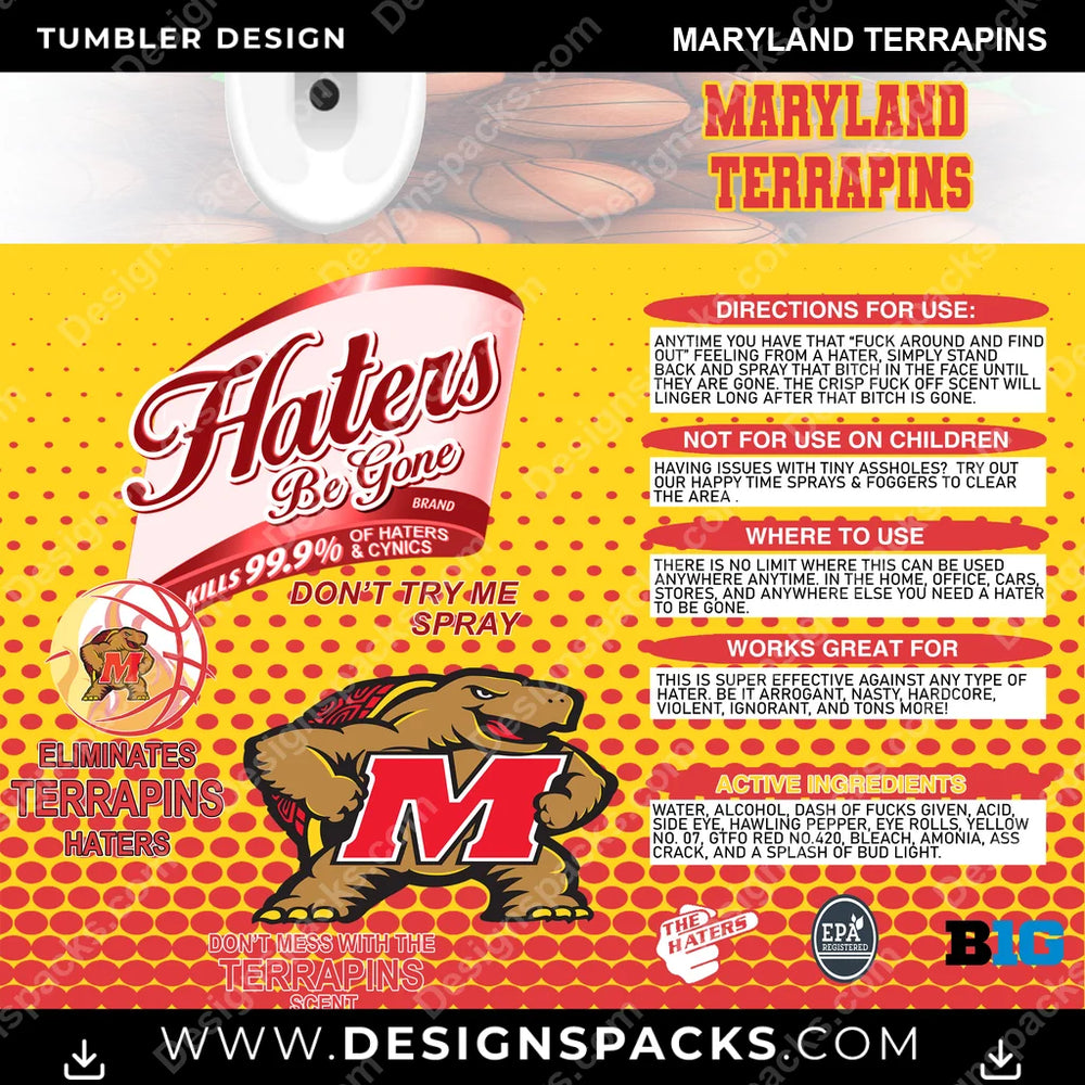 College Sport Hates Be Gone (MBB) Maryland Terrapins NCAA College Sport Tumbler Digital Wrap Design Download