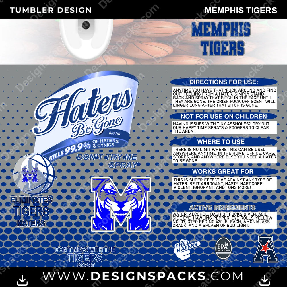 College Sport Hates Be Gone (MBB) Memphis Tigers NCAA College Sport Tumbler Digital Wrap Design Download