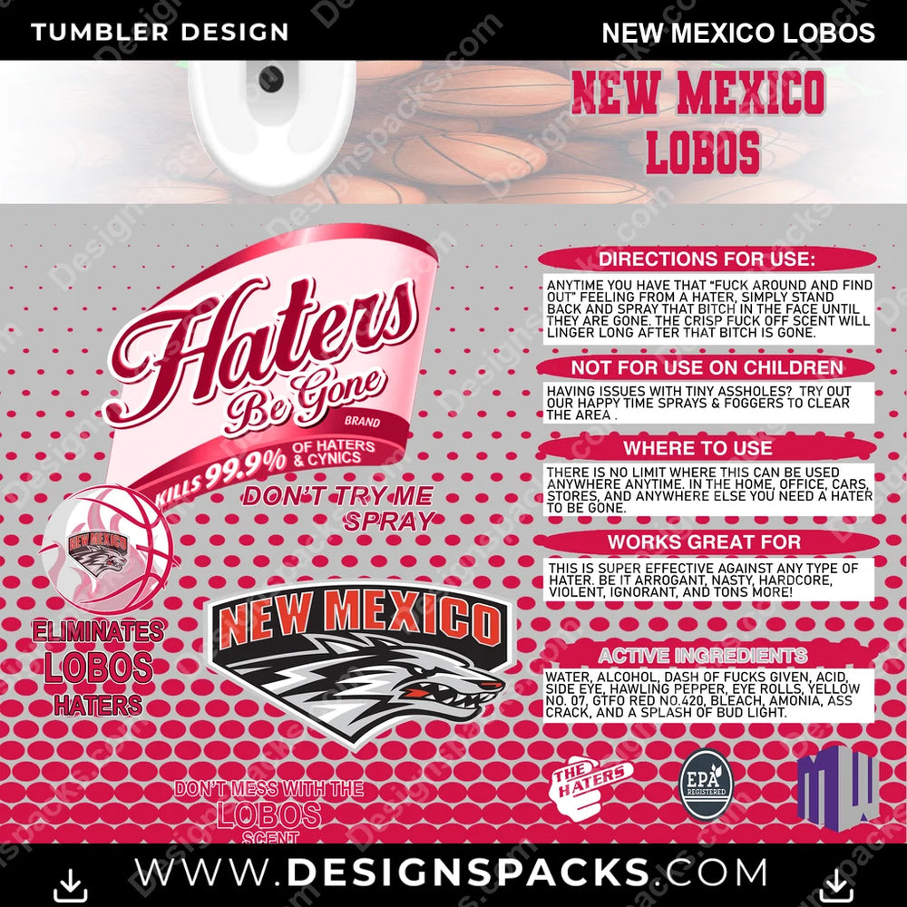 College Sport Hates Be Gone (MBB) New Mexico Lobos NCAA College Sport Tumbler Digital Wrap Design Download