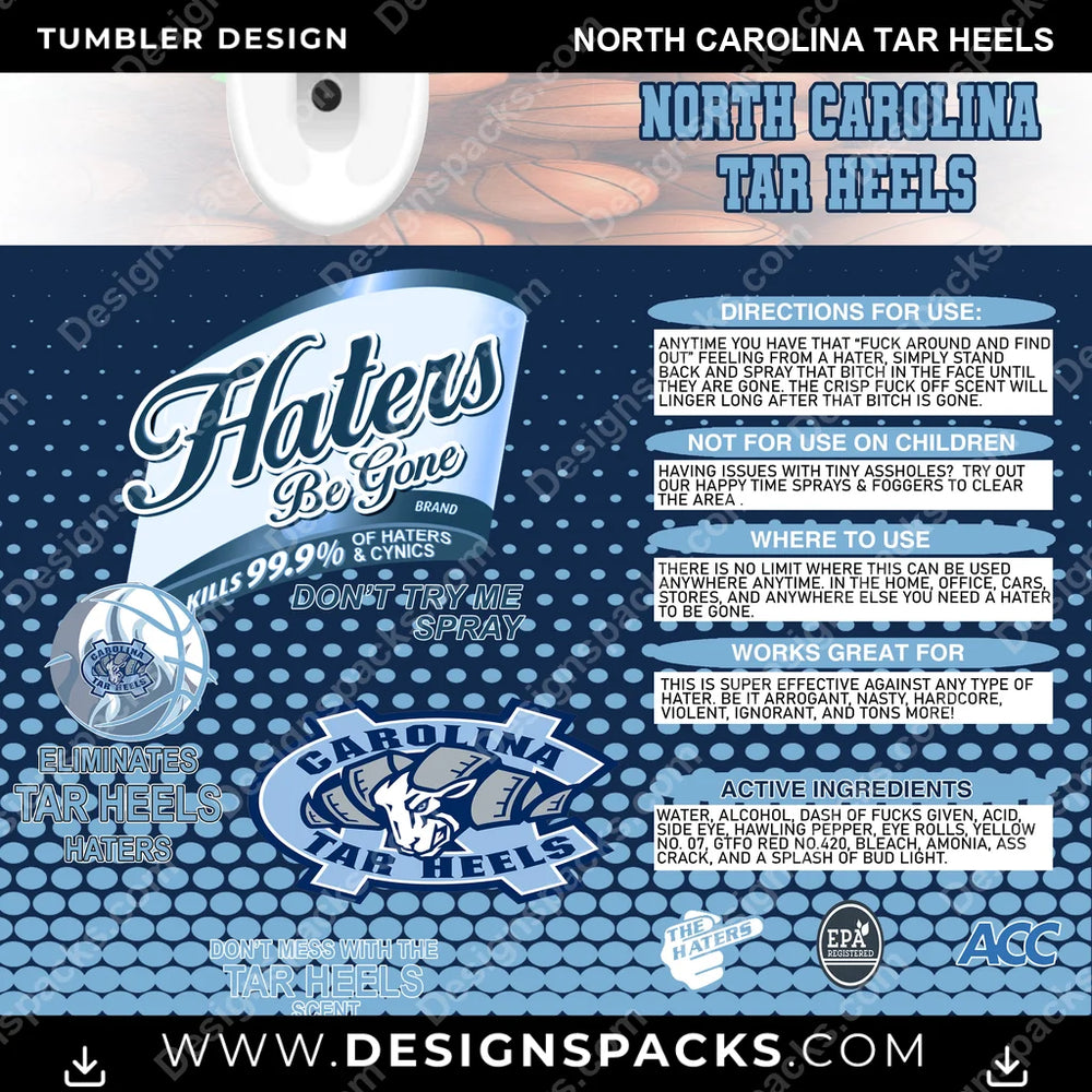 College Sport Hates Be Gone (MBB) North Carolina Tar Heels NCAA College Sport Tumbler Digital Wrap Design Download