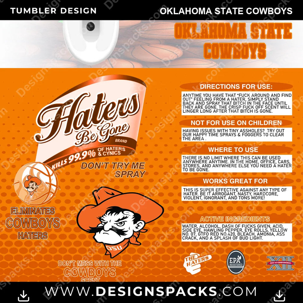 College Sport Hates Be Gone (MBB) Oklahoma State Cowboys NCAA College Sport Tumbler Digital Wrap Design Download