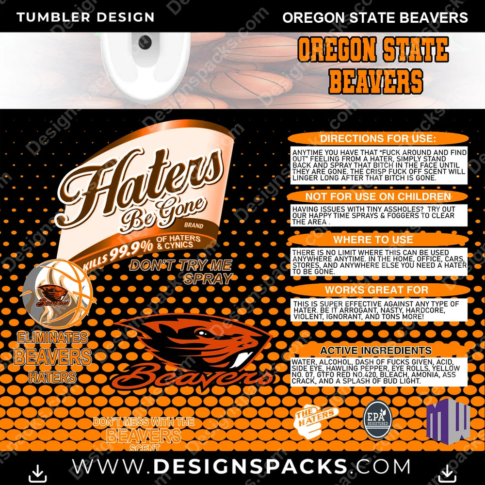 College Sport Hates Be Gone (MBB) Oregon State Beavers NCAA College Sport Tumbler Digital Wrap Design Download