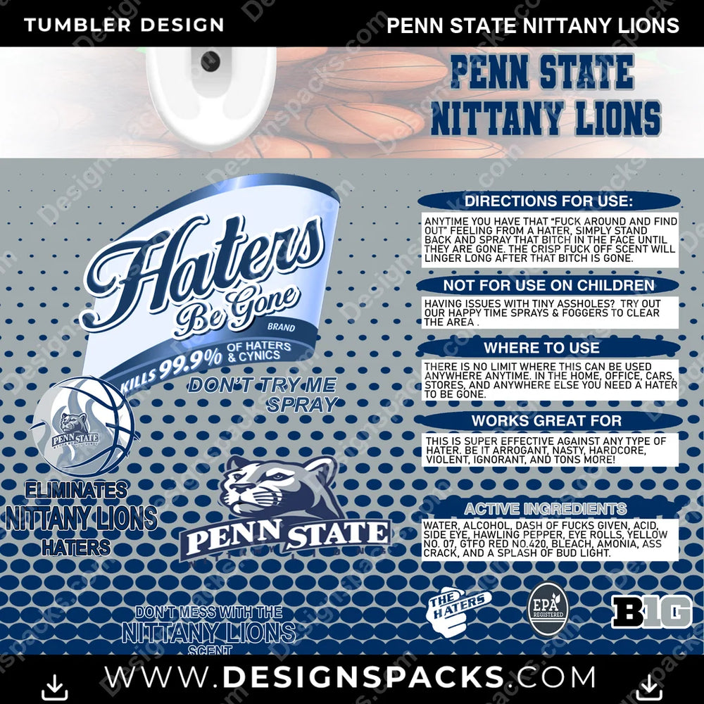 College Sport Hates Be Gone (MBB) Penn State Nittany Lions NCAA College Sport Tumbler Digital Wrap Design Download