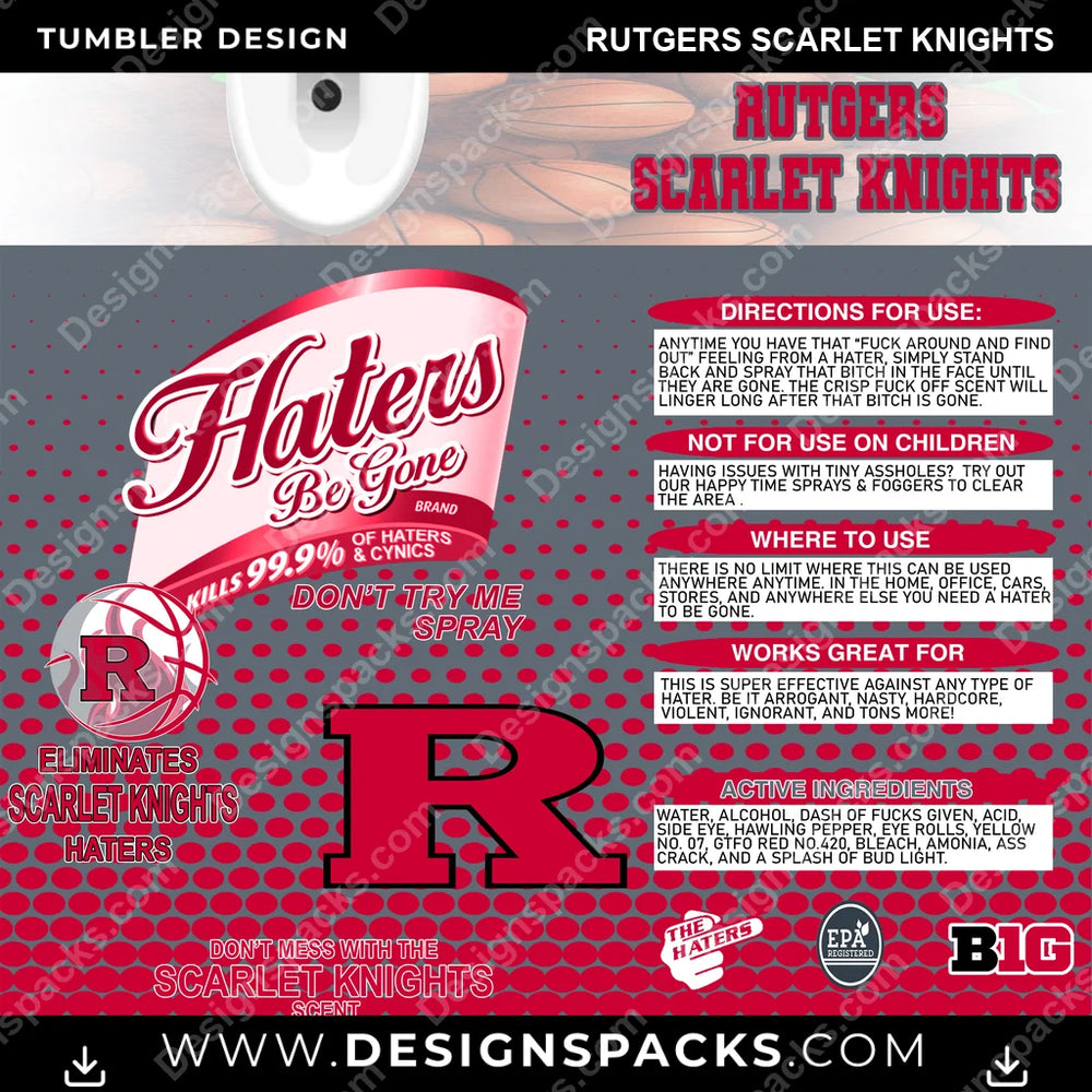College Sport Hates Be Gone (MBB) Rutgers Scarlet Knights NCAA College Sport Tumbler Digital Wrap Design Download