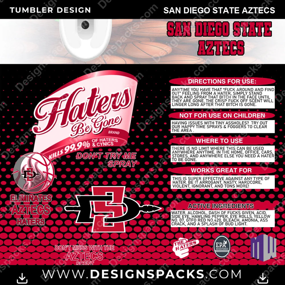 College Sport Hates Be Gone (MBB) San Diego State Aztecs NCAA College Sport Tumbler Digital Wrap Design Download