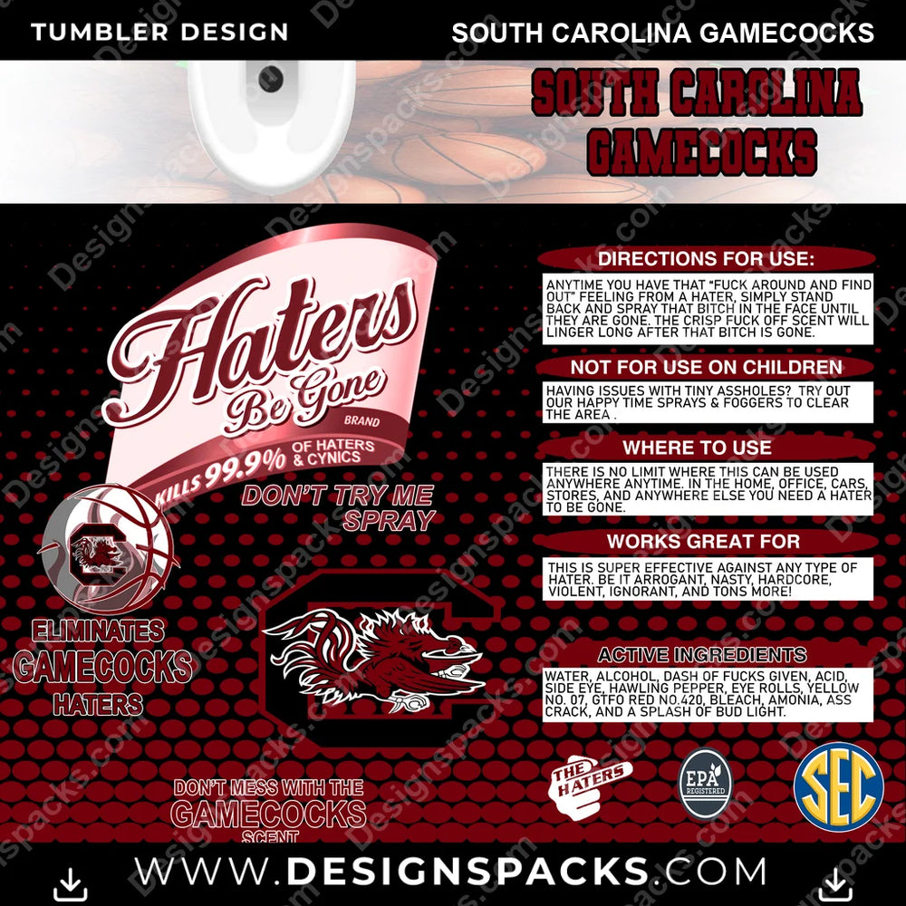 College Sport Hates Be Gone (MBB) South Carolina Gamecocks NCAA College Sport Tumbler Digital Wrap Design Download