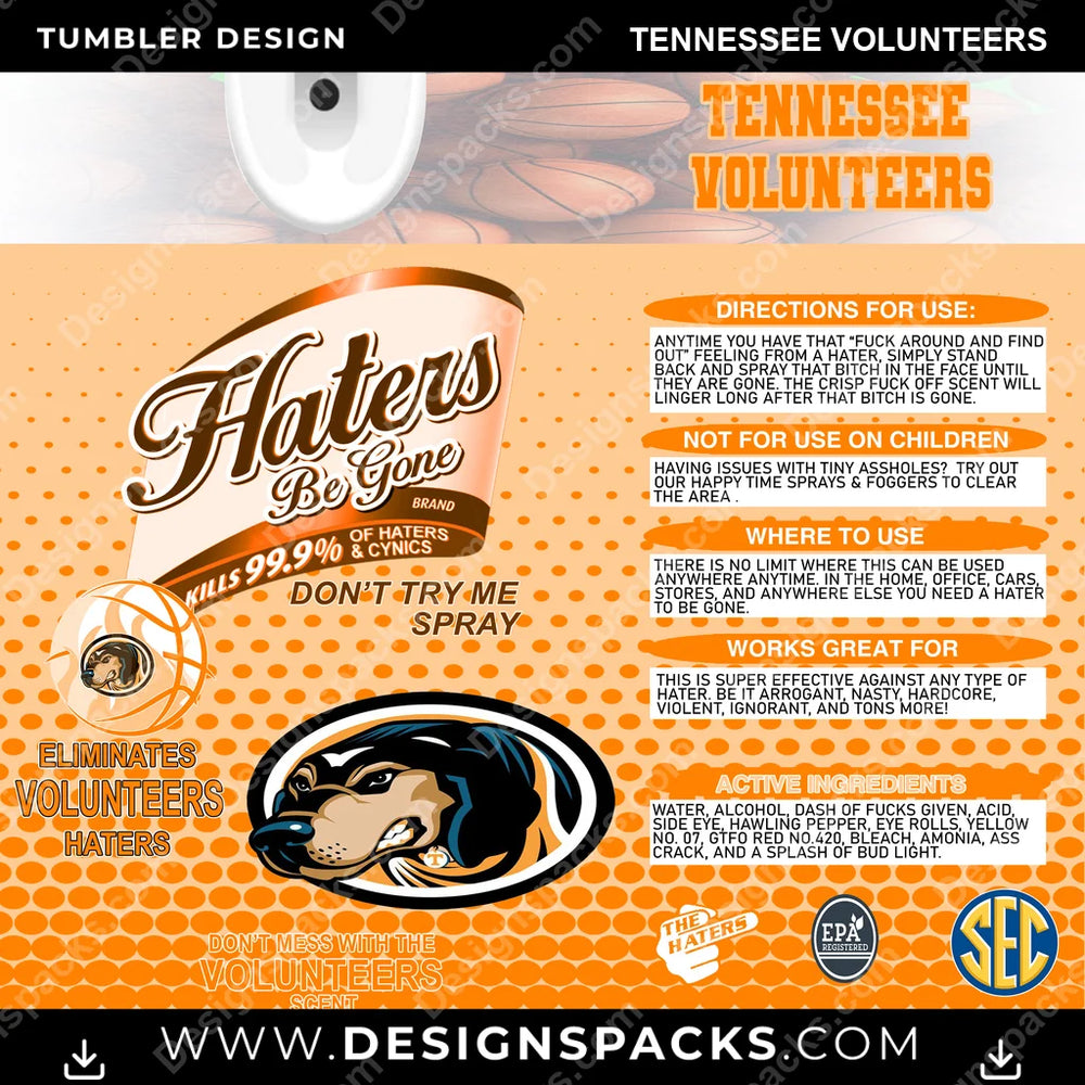 College Sport Hates Be Gone (MBB) Tennessee Volunteers NCAA College Sport Tumbler Digital Wrap Design Download