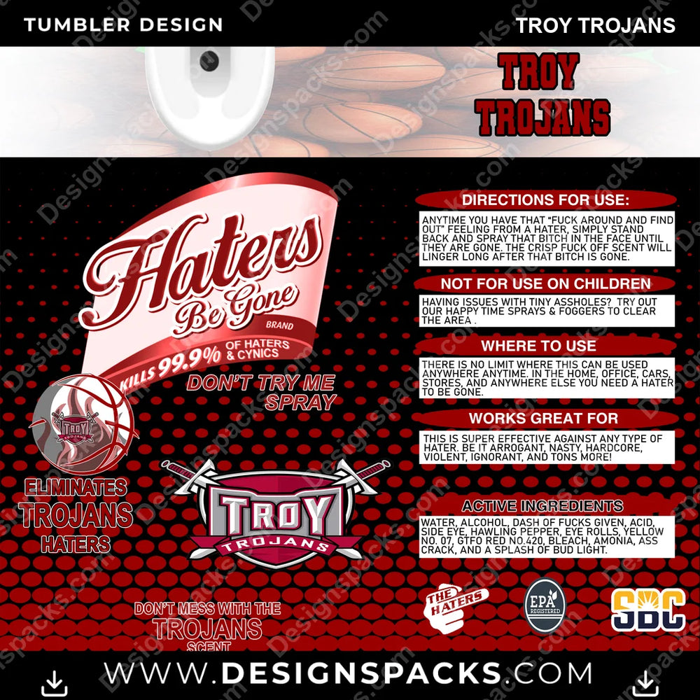 College Sport Hates Be Gone (MBB) Troy Trojans NCAA College Sport Tumbler Digital Wrap Design Download