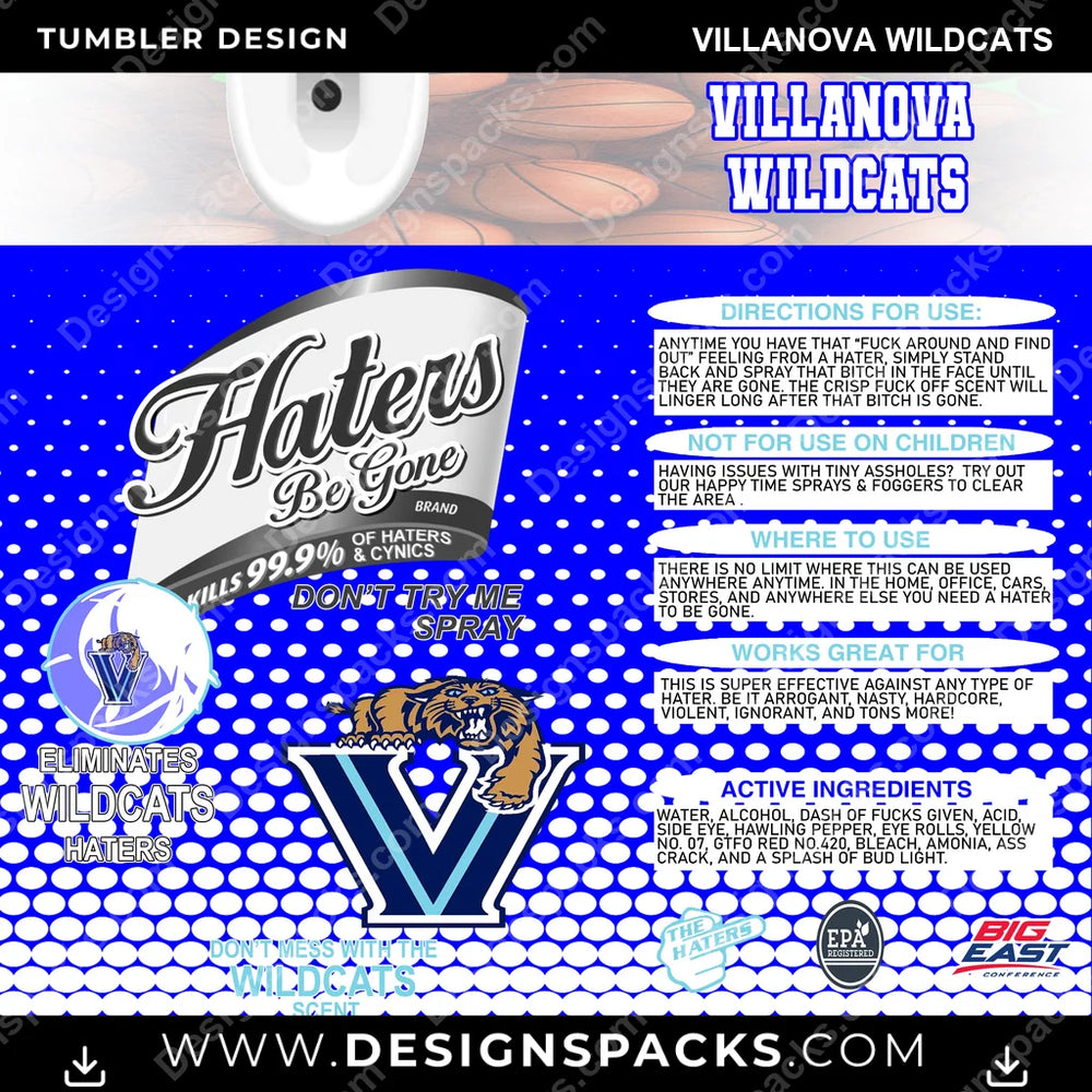 College Sport Hates Be Gone (MBB) Villanova Wildcats NCAA College Sport Tumbler Digital Wrap Design Download