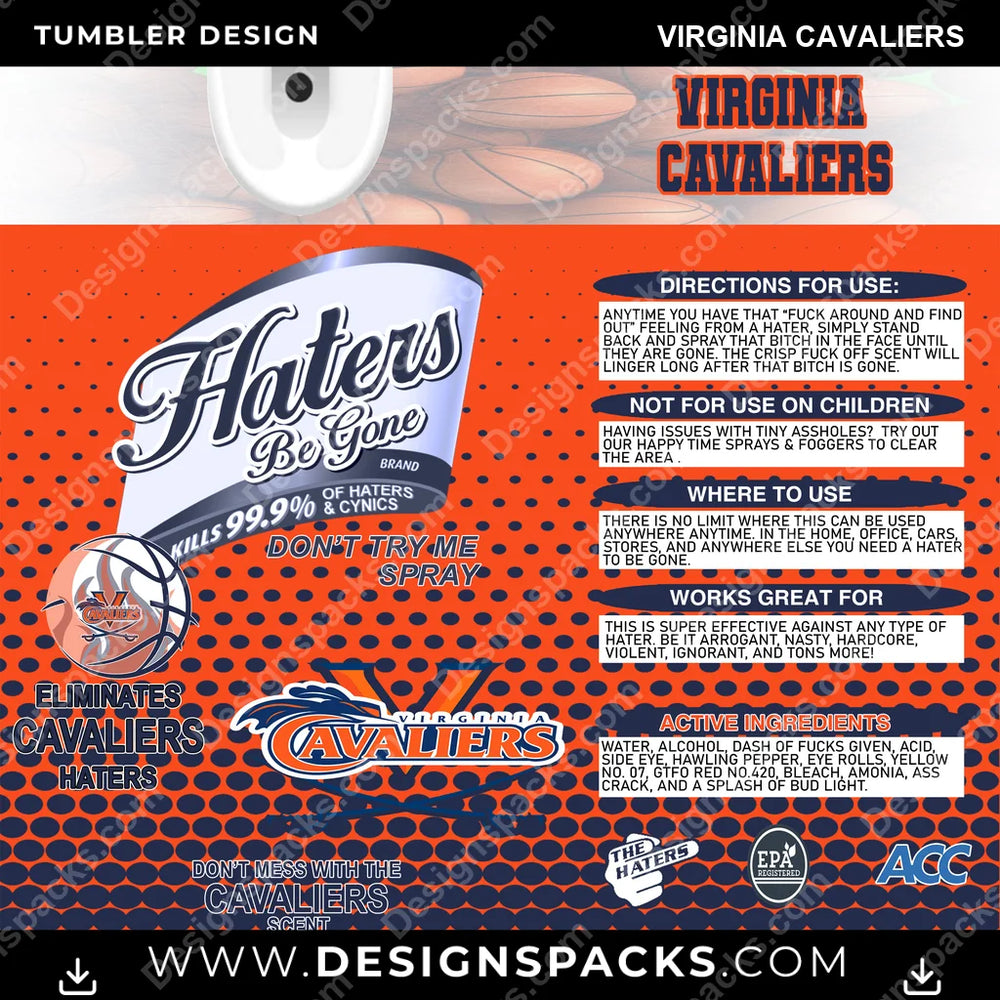 College Sport Hates Be Gone (MBB) Virginia Cavaliers NCAA College Sport Tumbler Digital Wrap Design Download
