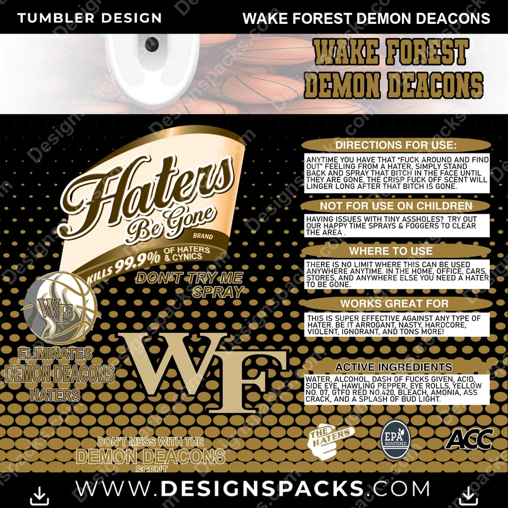 College Sport Hates Be Gone (MBB) Wake Forest Demon Deacons NCAA College Sport Tumbler Digital Wrap Design Download