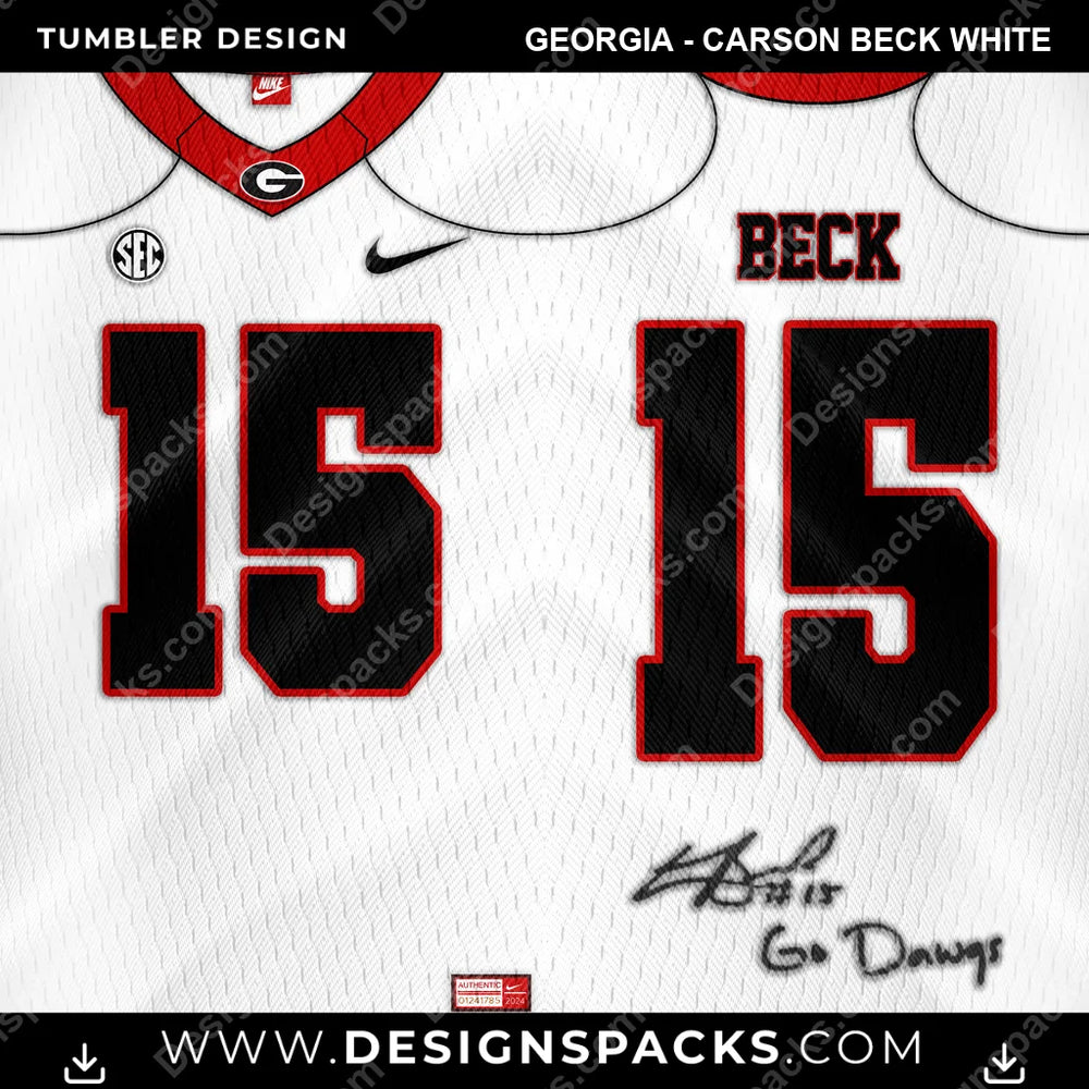 College Sport Jersey GEORGIA - Carson Beck WHITE NCAA College Sport Tumbler Digital Wrap Design Download