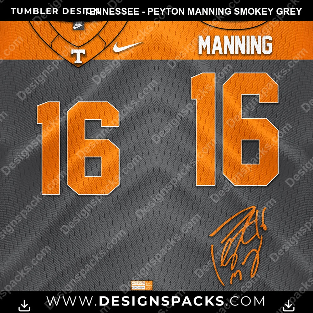 College Sport Jersey TENNESSEE - Peyton Manning SMOKEY GREY NCAA College Sport Tumbler Digital Wrap Design Download