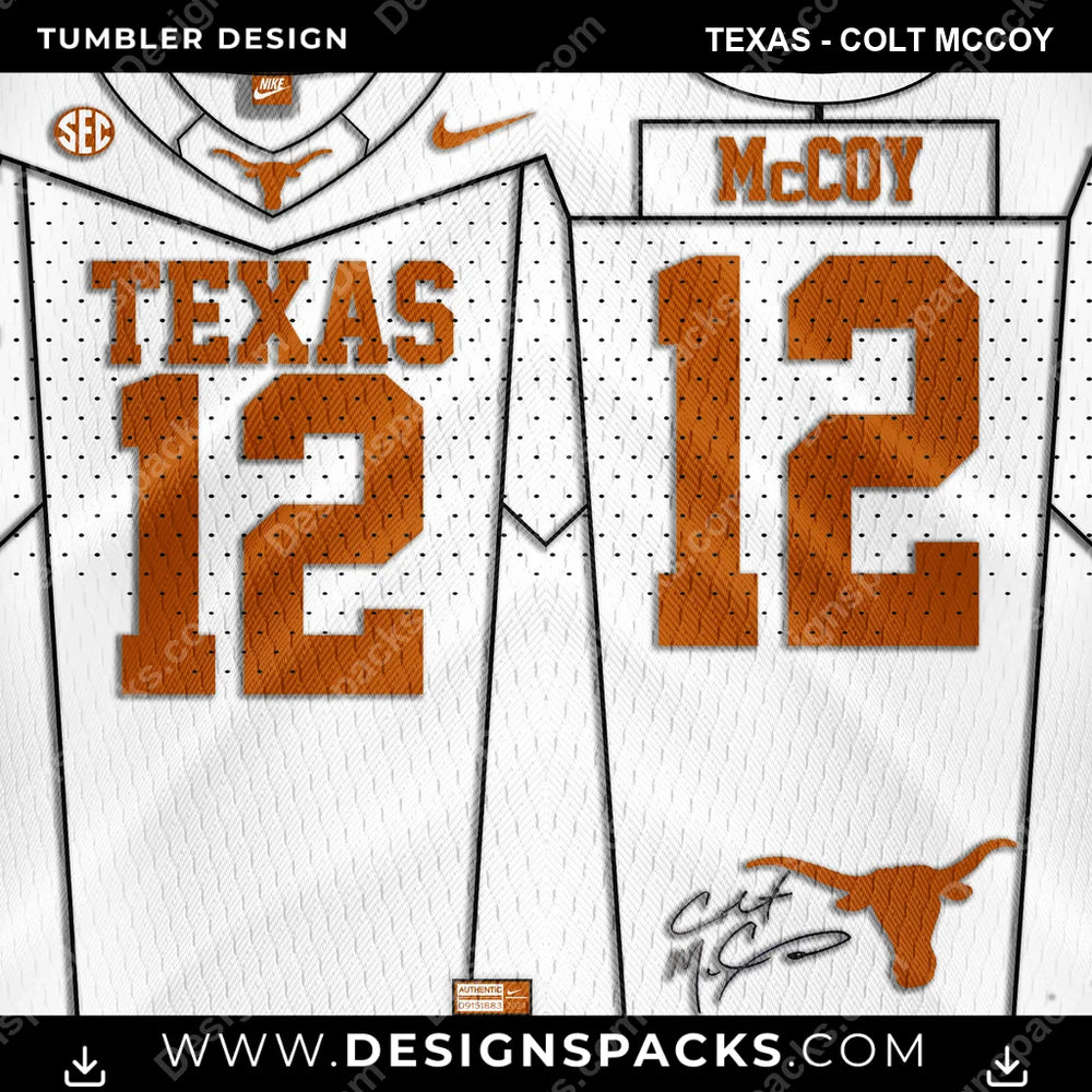 College Sport Jersey Texas - Colt McCoy NCAA College Sport Tumbler Digital Wrap Design Download