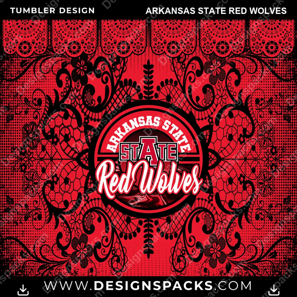 College Sport Lace & Logo Arkansas State Red Wolves NCAA College Sport Tumbler Digital Wrap Design Download