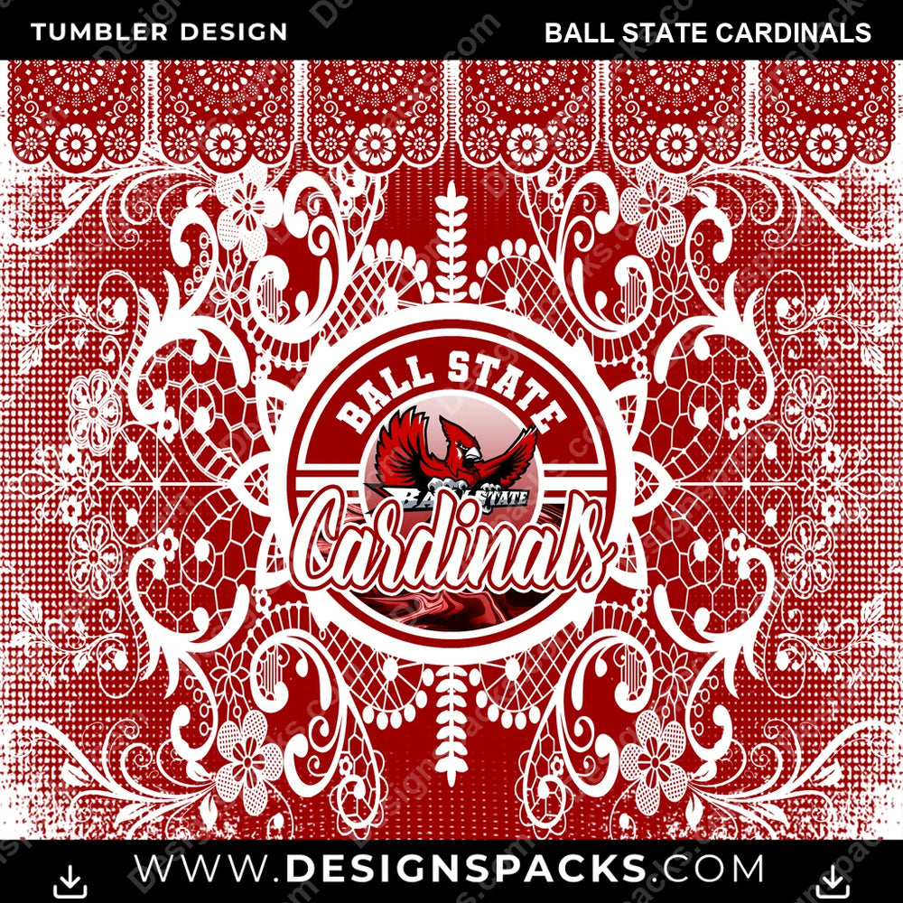 College Sport Lace & Logo Ball State Cardinals NCAA College Sport Tumbler Digital Wrap Design Download