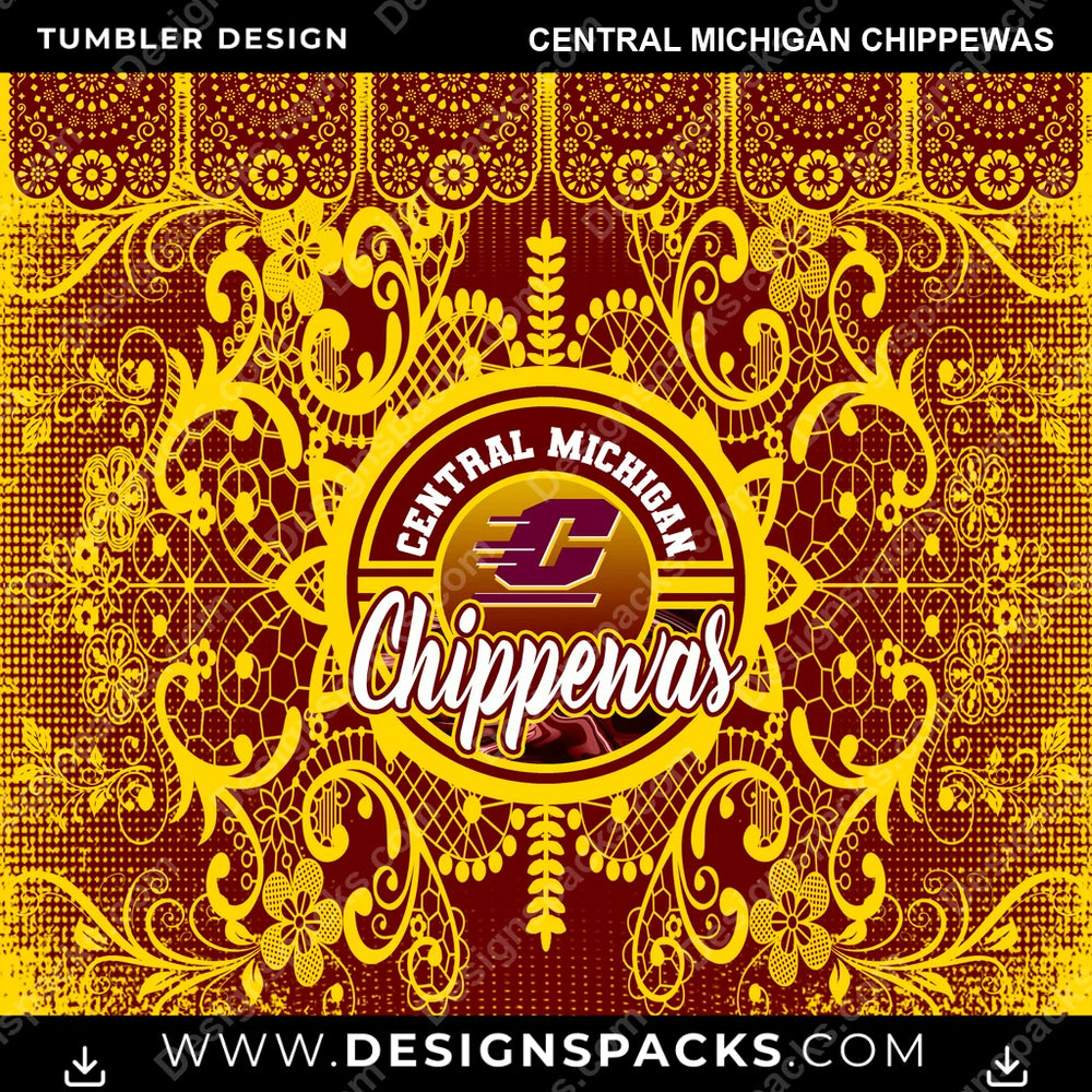 College Sport Lace & Logo Central Michigan Chippewas NCAA College Sport Tumbler Digital Wrap Design Download