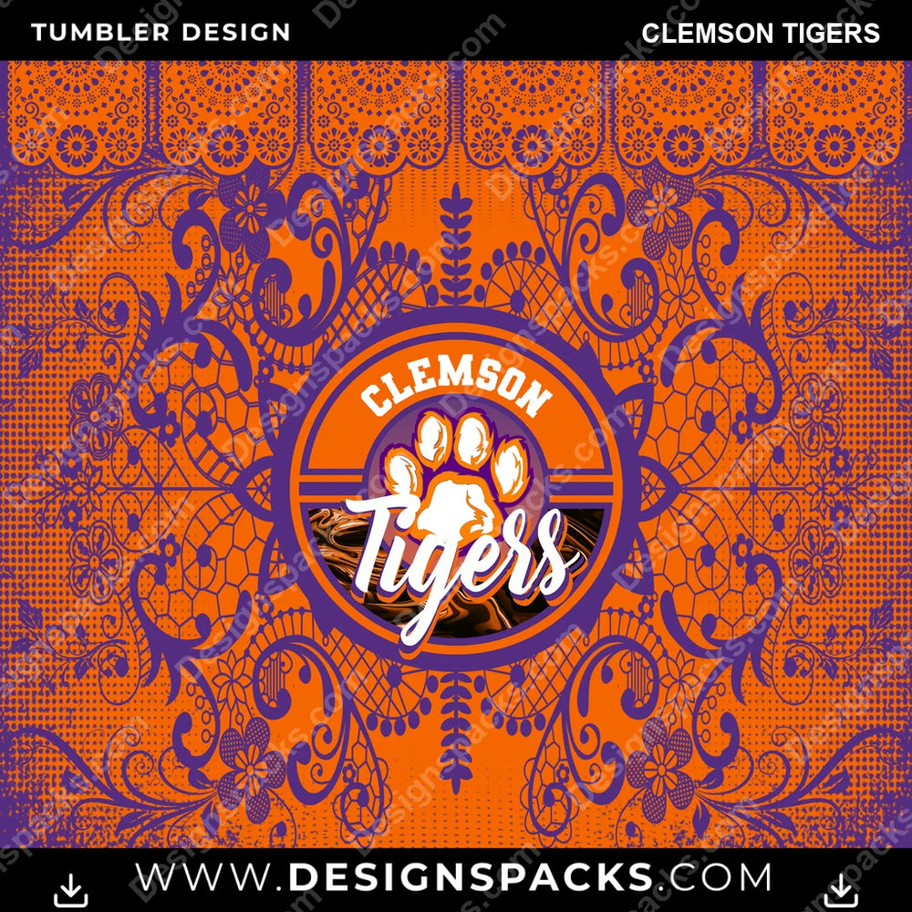 College Sport Lace & Logo Clemson Tigers NCAA College Sport Tumbler Digital Wrap Design Download