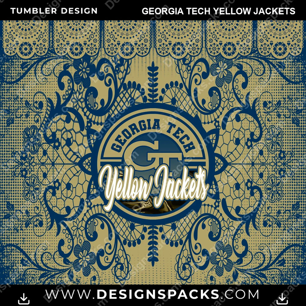 College Sport Lace & Logo Georgia Tech Yellow Jackets NCAA College Sport Tumbler Digital Wrap Design Download
