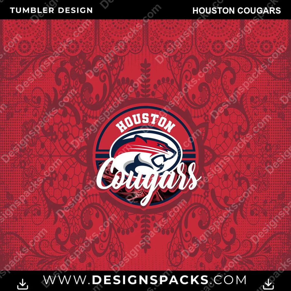 College Sport Lace & Logo Houston Cougars NCAA College Sport Tumbler Digital Wrap Design Download