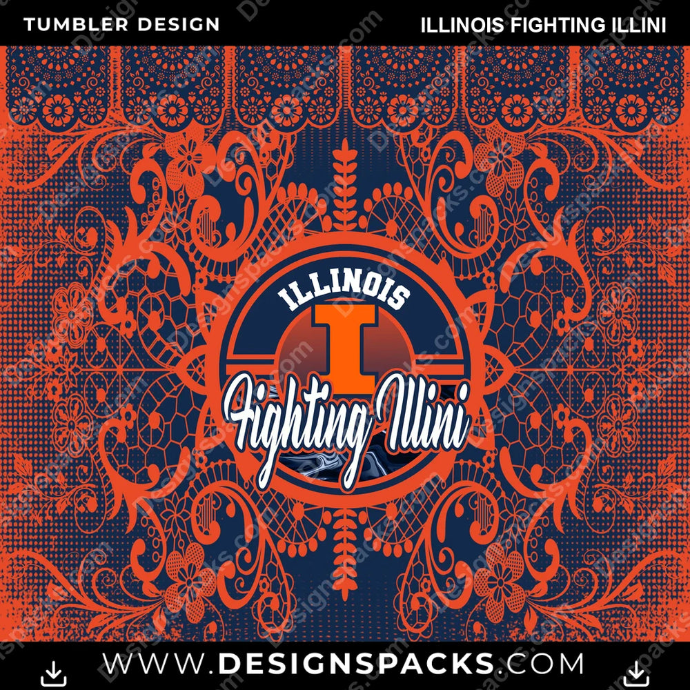 College Sport Lace & Logo Illinois Fighting Illini NCAA College Sport Tumbler Digital Wrap Design Download