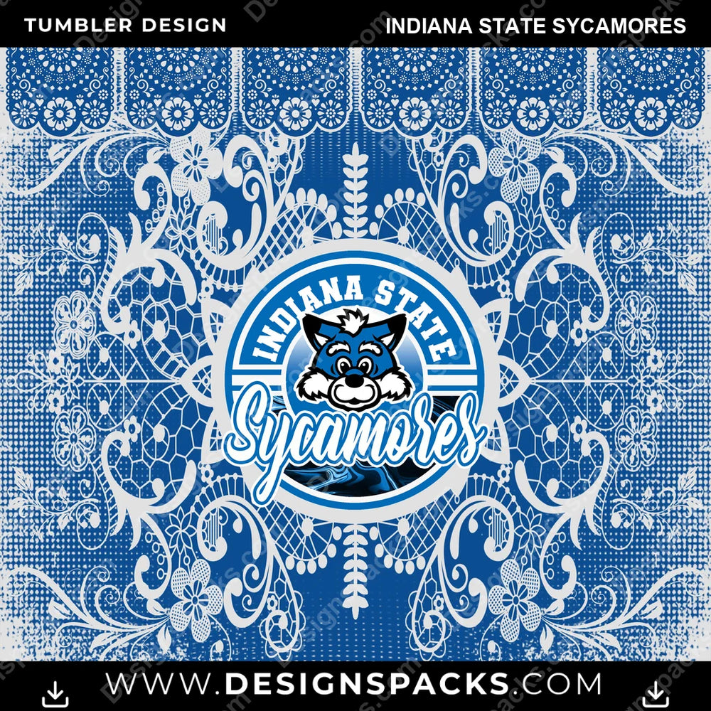 College Sport Lace & Logo Indiana State Sycamores NCAA College Sport Tumbler Digital Wrap Design Download