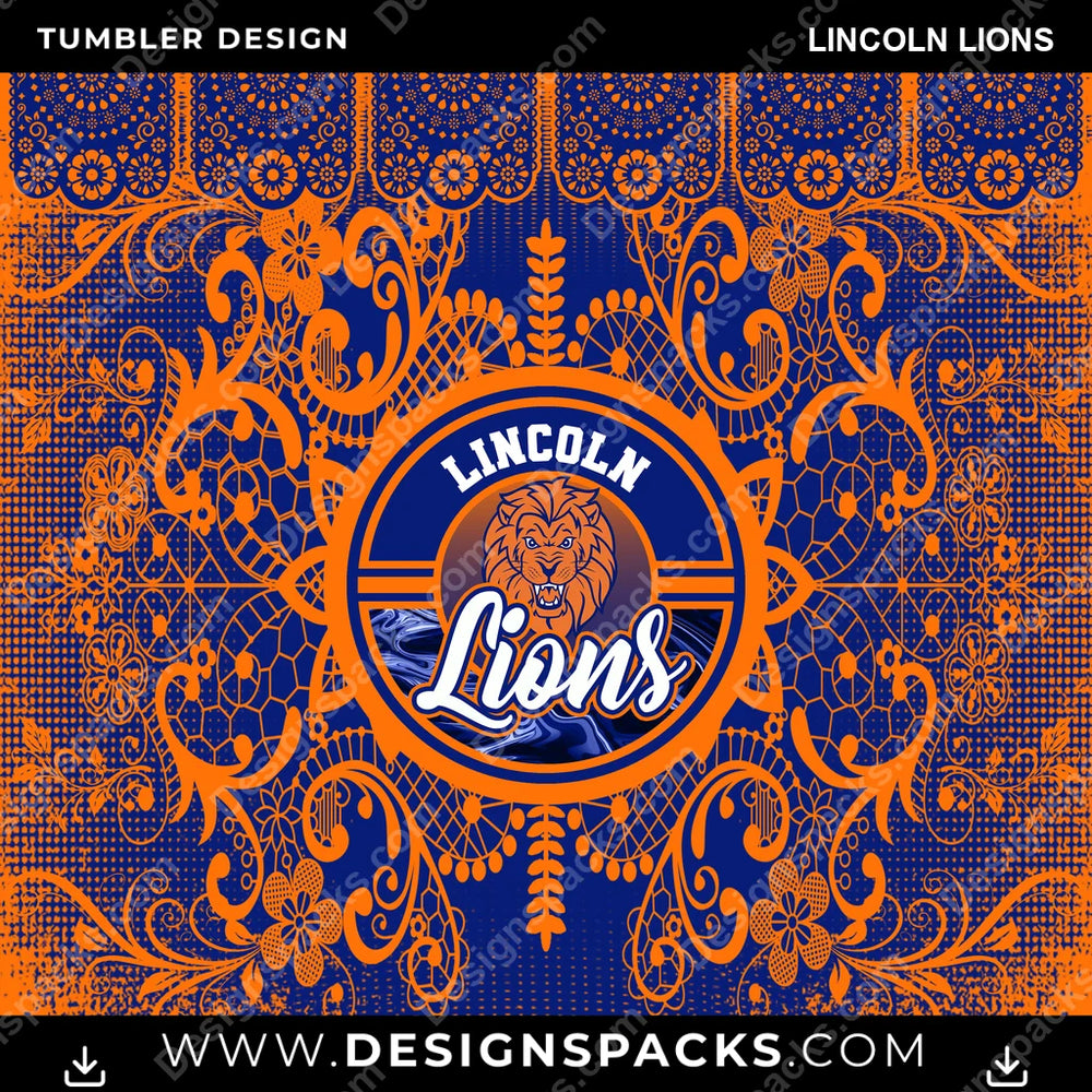 College Sport Lace & Logo Lincoln Lions NCAA College Sport Tumbler Digital Wrap Design Download