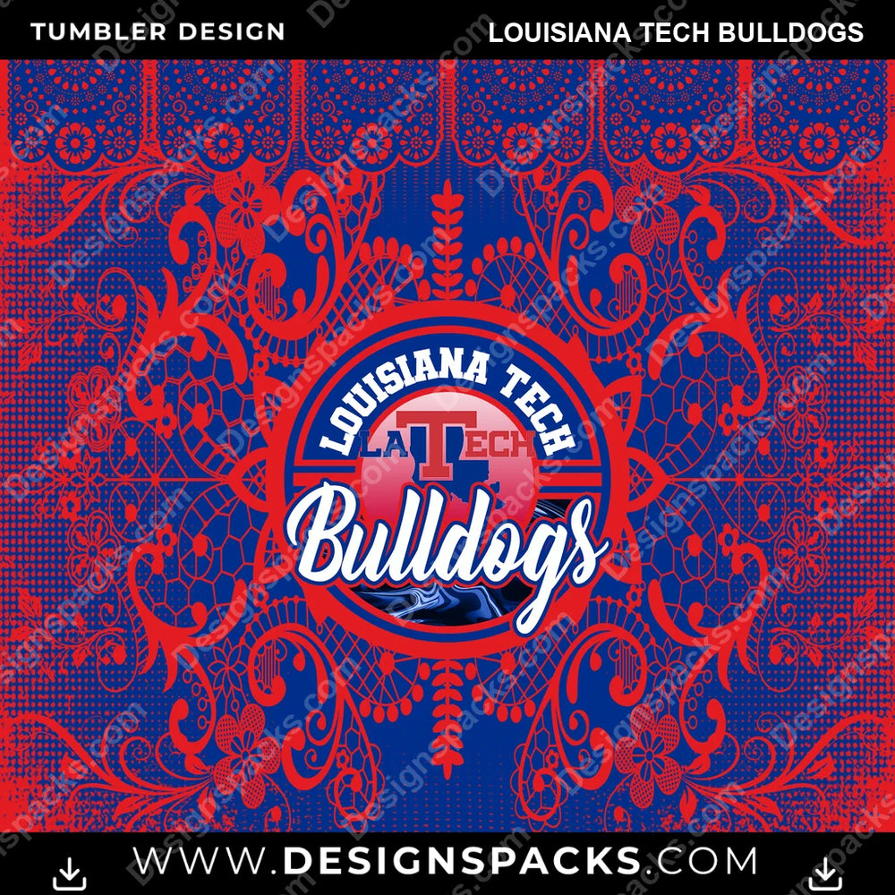 College Sport Lace & Logo Louisiana Tech Bulldogs NCAA College Sport Tumbler Digital Wrap Design Download