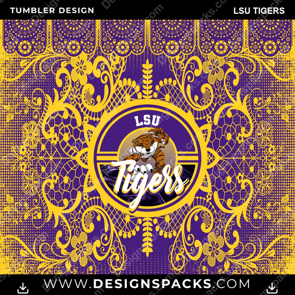 College Sport Lace & Logo LSU Tigers NCAA College Sport Tumbler Digital Wrap Design Download