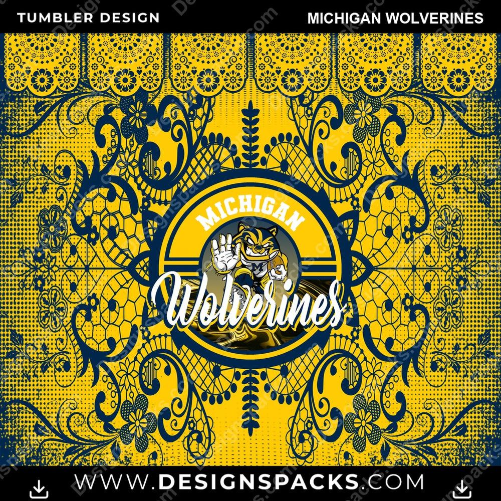 College Sport Lace & Logo Michigan Wolverines NCAA College Sport Tumbler Digital Wrap Design Download