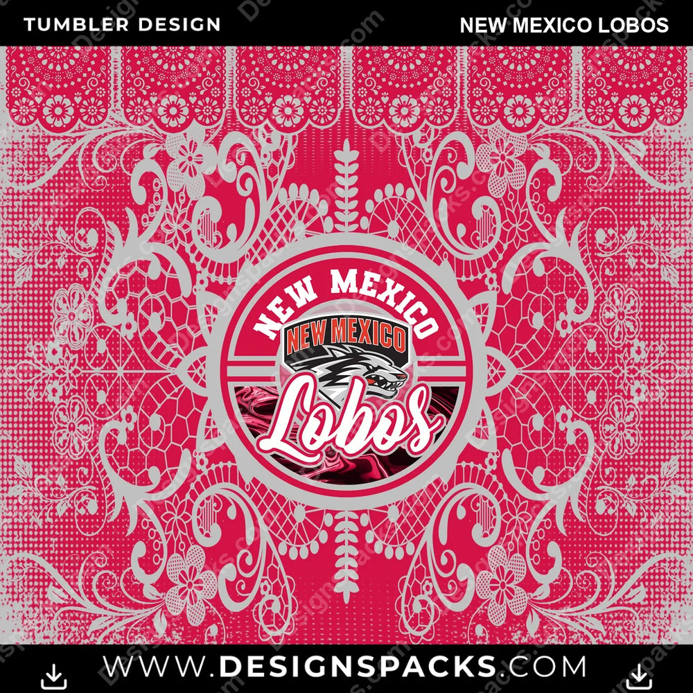 College Sport Lace & Logo New Mexico Lobos NCAA College Sport Tumbler Digital Wrap Design Download