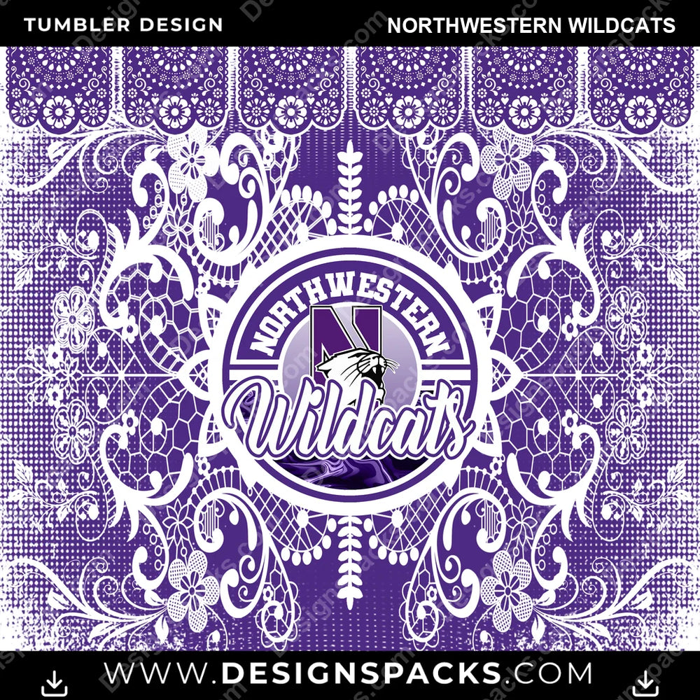 College Sport Lace & Logo Northwestern Wildcats NCAA College Sport Tumbler Digital Wrap Design Download