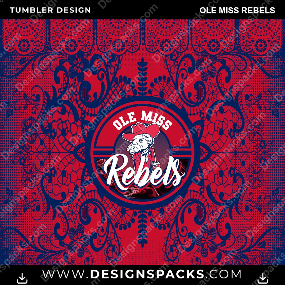 College Sport Lace & Logo Ole Miss Rebels NCAA College Sport Tumbler Digital Wrap Design Download