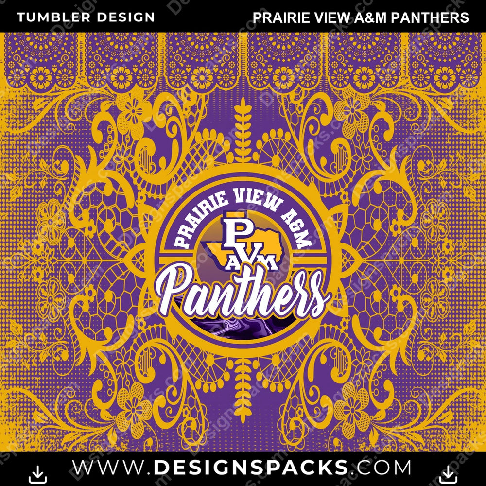 College Sport Lace & Logo Prairie View A&M Panthers NCAA College Sport Tumbler Digital Wrap Design Download