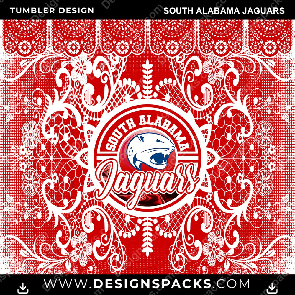College Sport Lace & Logo South Alabama Jaguars NCAA College Sport Tumbler Digital Wrap Design Download