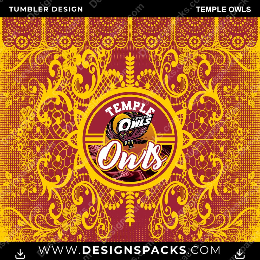 College Sport Lace & Logo Temple Owls NCAA College Sport Tumbler Digital Wrap Design Download