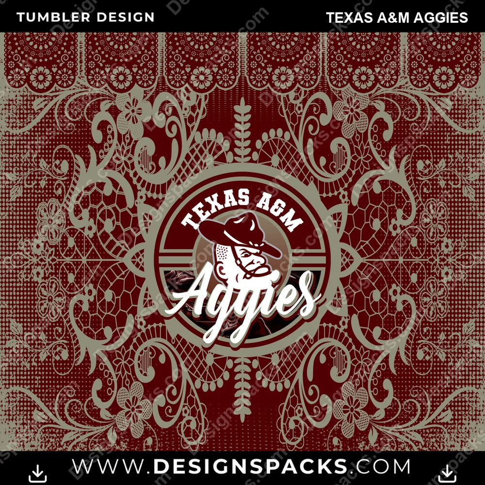 College Sport Lace & Logo Texas A&M Aggies NCAA College Sport Tumbler Digital Wrap Design Download