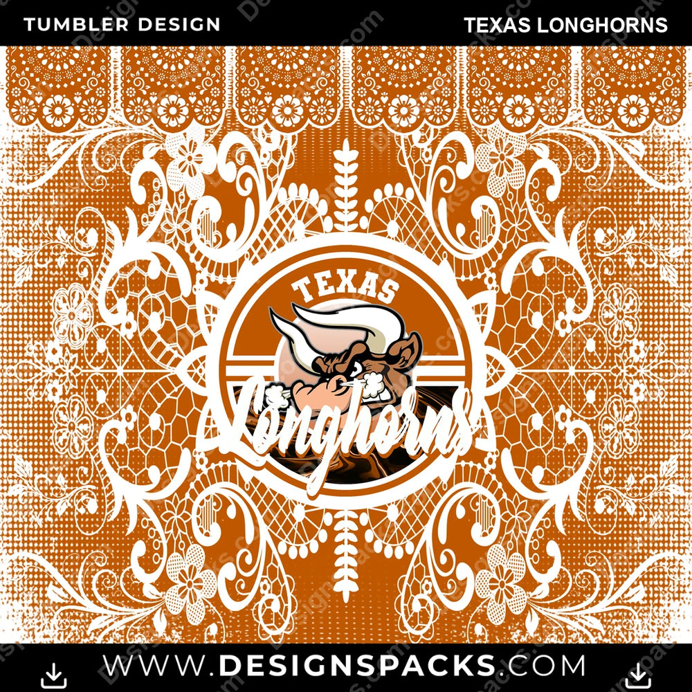 College Sport Lace & Logo Texas Longhorns NCAA College Sport Tumbler Digital Wrap Design Download