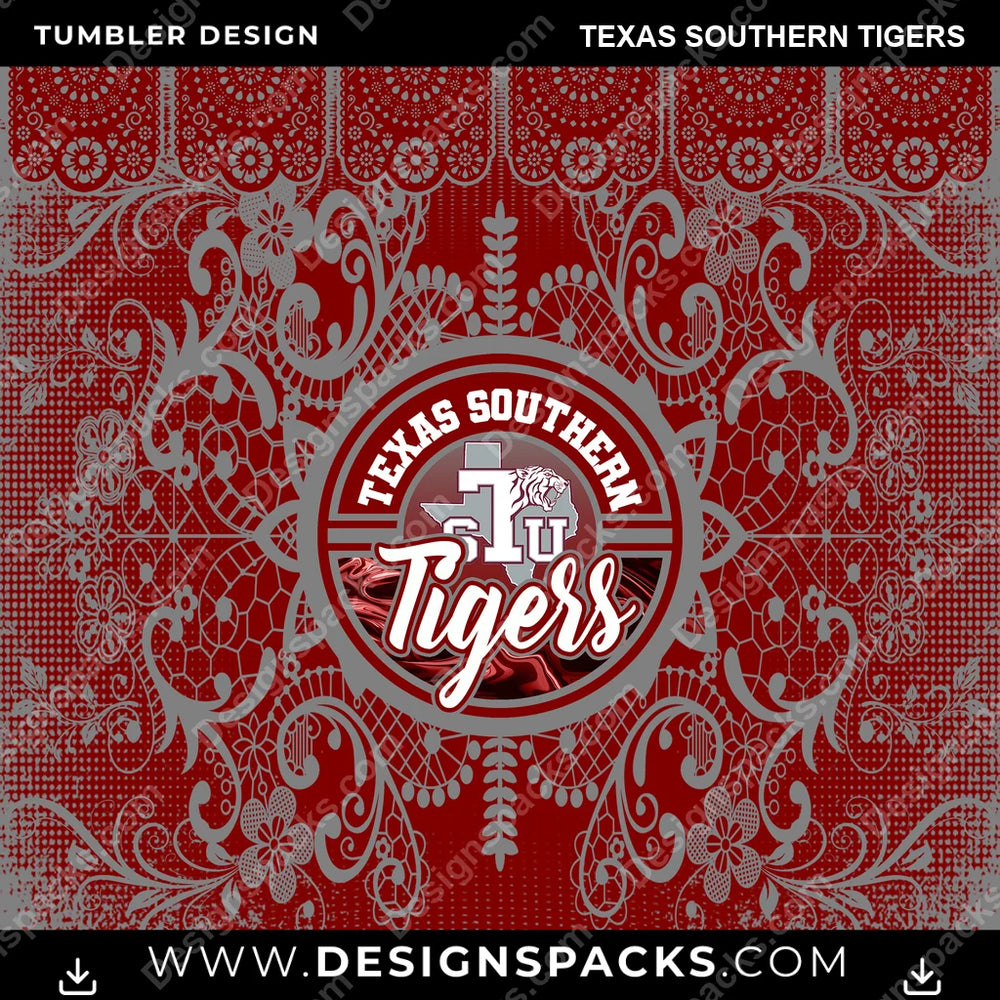 College Sport Lace & Logo Texas Southern Tigers NCAA College Sport Tumbler Digital Wrap Design Download